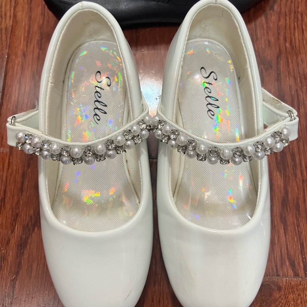 Elle Ivory Kids Dress Shoes with Beaded Strap